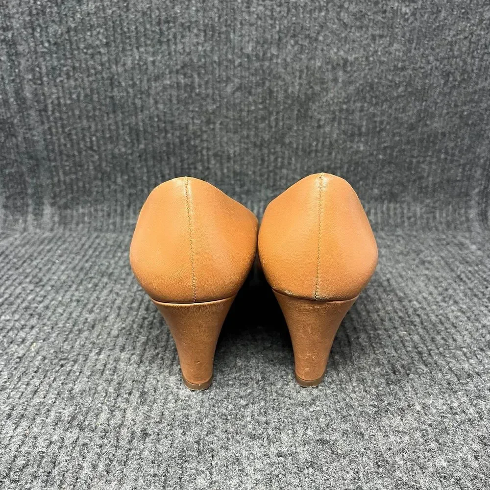 Tory Burch‎ Sally Wedge Closed Toe Heels Pumps Logo Brown Leather Women’s 9.5 M